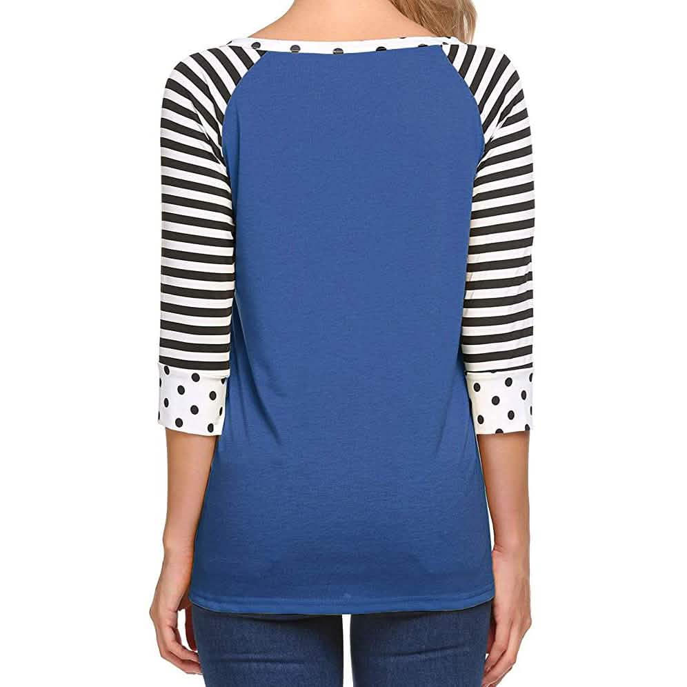 Women's Polka Dots Striped 3/4 Sleeve Top