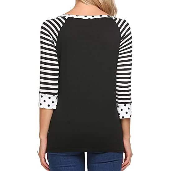 Women's Polka Dots Striped 3/4 Sleeve Top