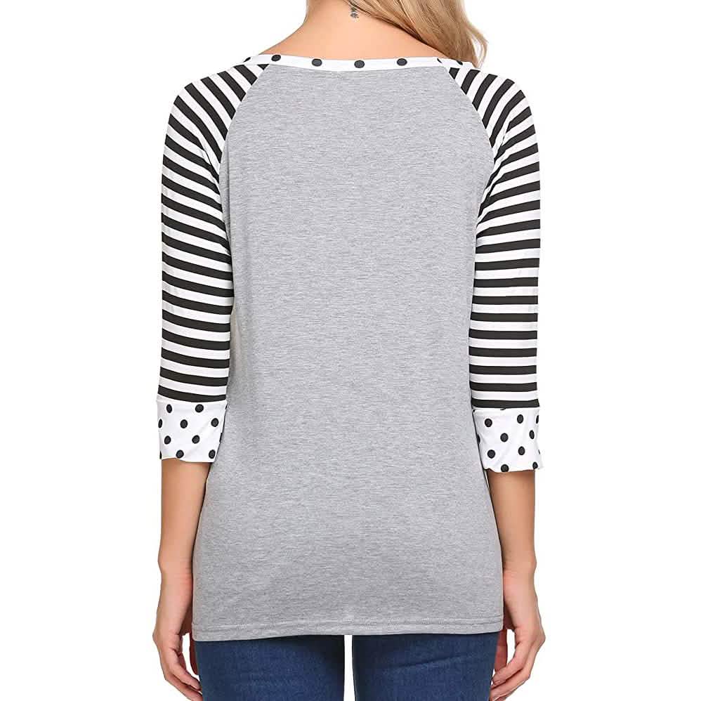 Women's Polka Dots Striped 3/4 Sleeve Top