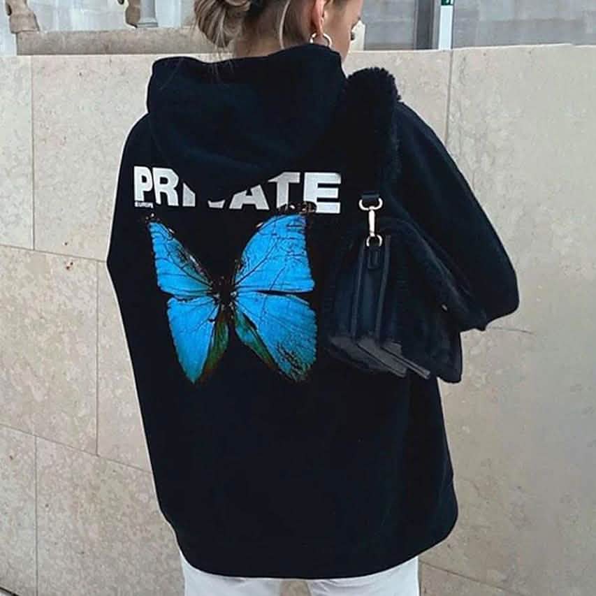 Women's Pullover Butterfly Text Lip Print Hoodies