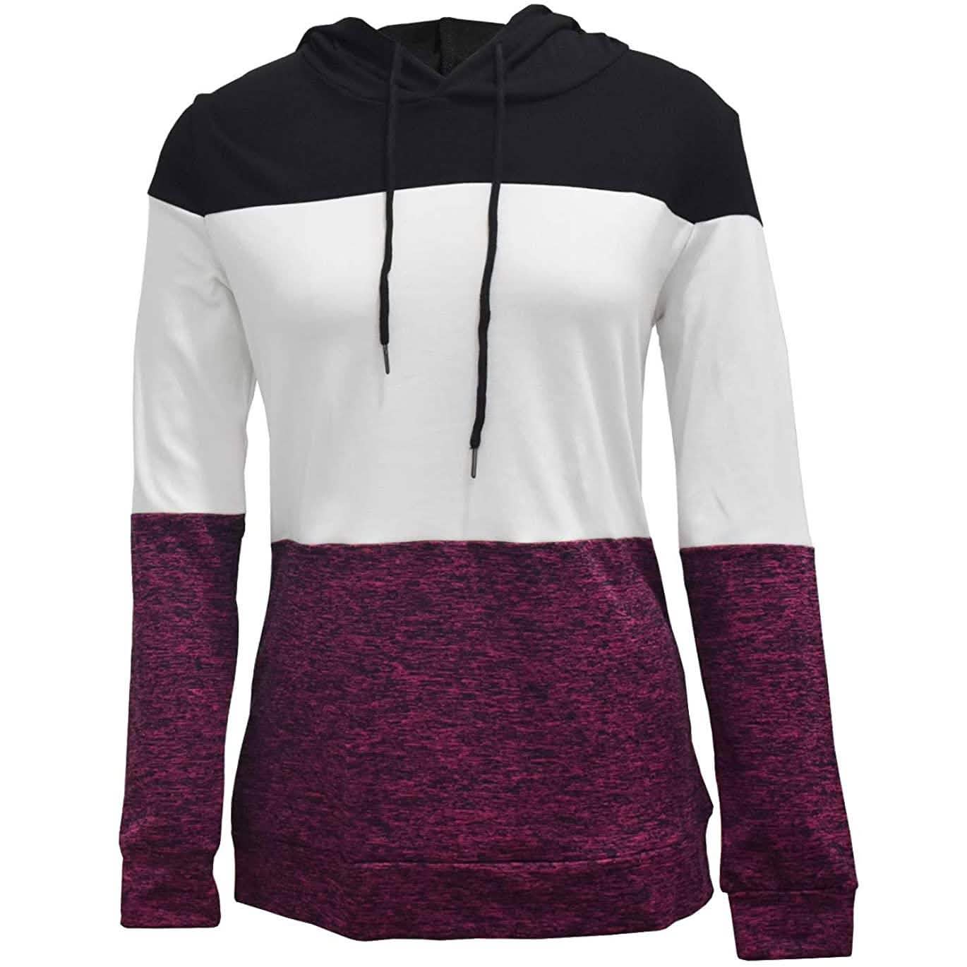 Women's Pullover Long Sleeve Fall Hoodies Color Block Tunics Loose Casual Sweatshirts