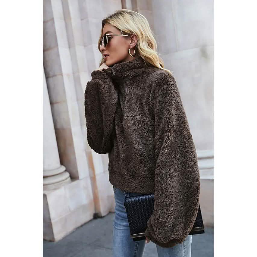 Women's Pullover Plain Quarter Zip Sweatshirt