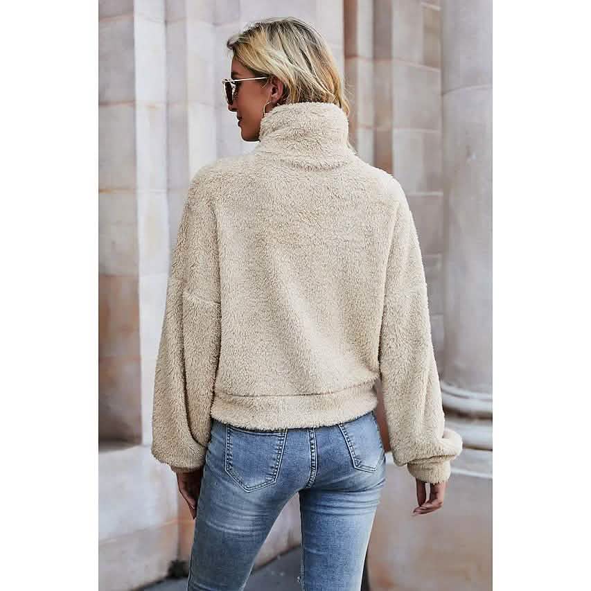 Women's Pullover Plain Quarter Zip Sweatshirt