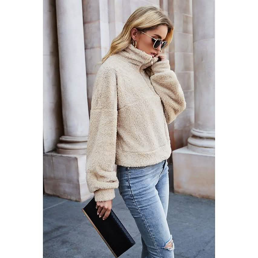 Women's Pullover Plain Quarter Zip Sweatshirt