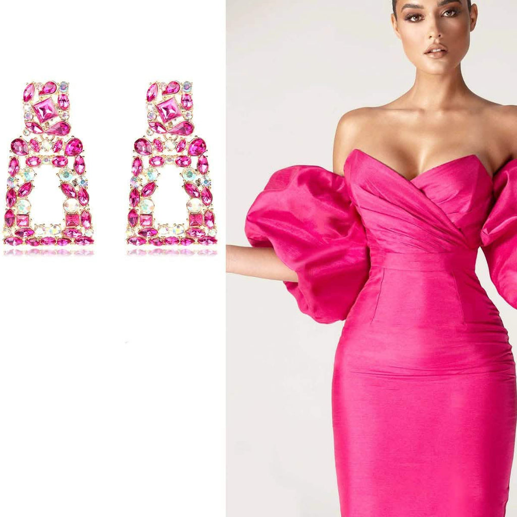 Women's Rhinestone Rectangle Drop Earrings