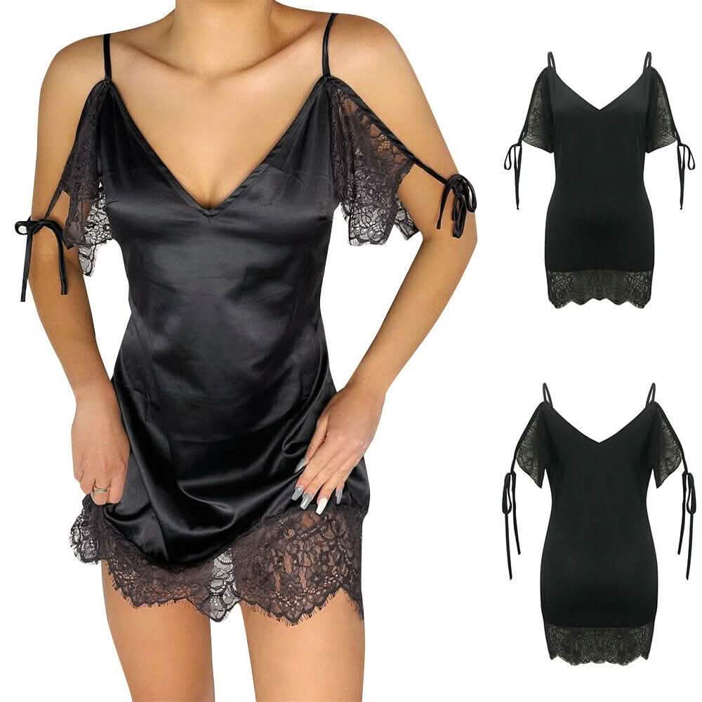 Women's Sexy Lace Satin Mini Dress