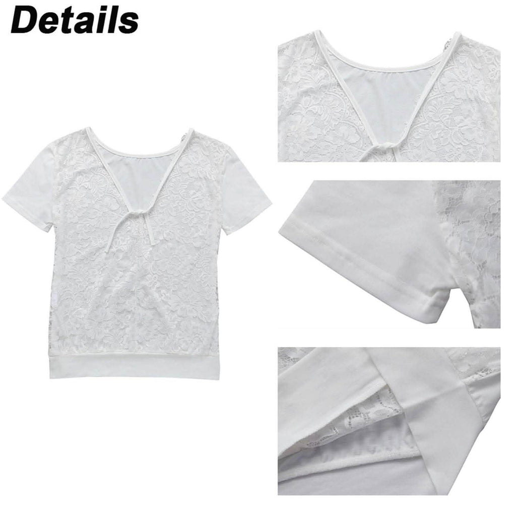 Women's Short Sleeve Back Lace Top Blouse