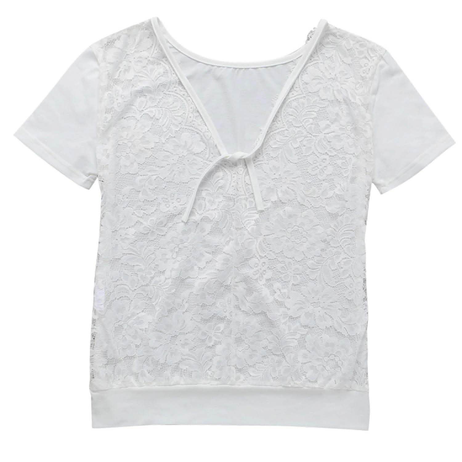 Women's Short Sleeve Back Lace Top Blouse