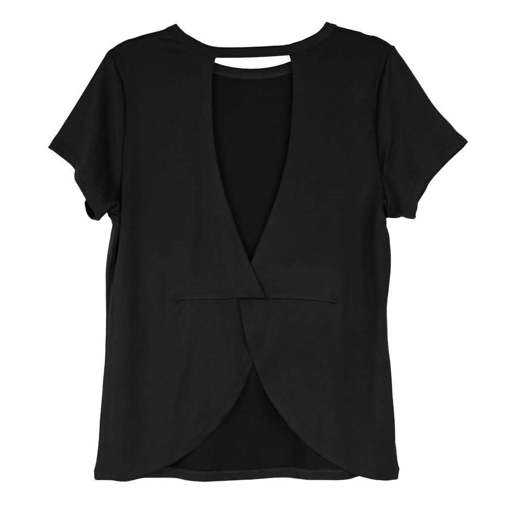 Women's Short Sleeve Criss Cross Open Back Solid T-Shirt Blouse