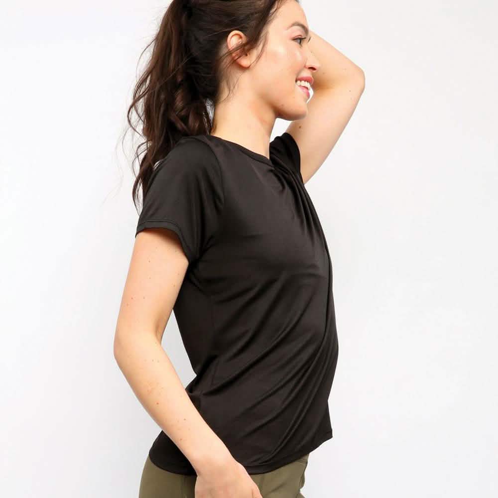 Women's Short Sleeve Criss Cross Open Back Solid T-Shirt Blouse