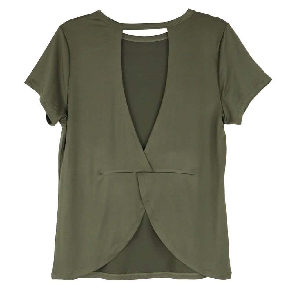 Women's Short Sleeve Criss Cross Open Back Solid T-Shirt Blouse