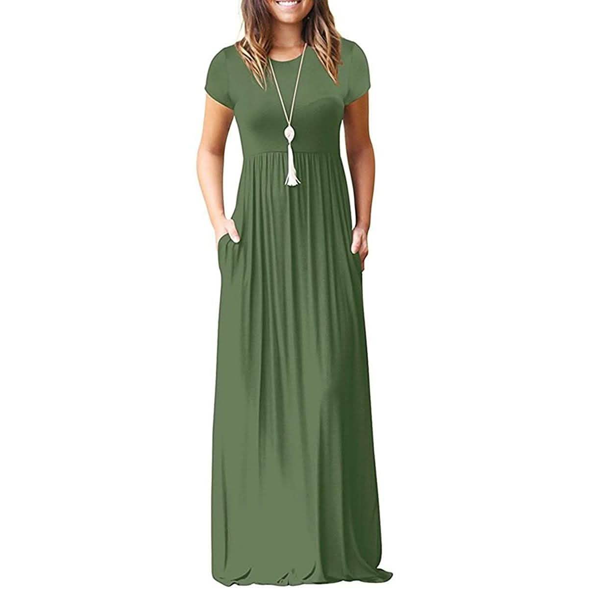 Women's Short Sleeve Loose Casual Long Dresses with Pockets