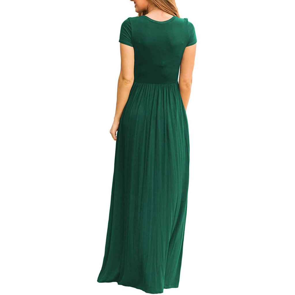 Women's Short Sleeve Loose Casual Long Dresses with Pockets