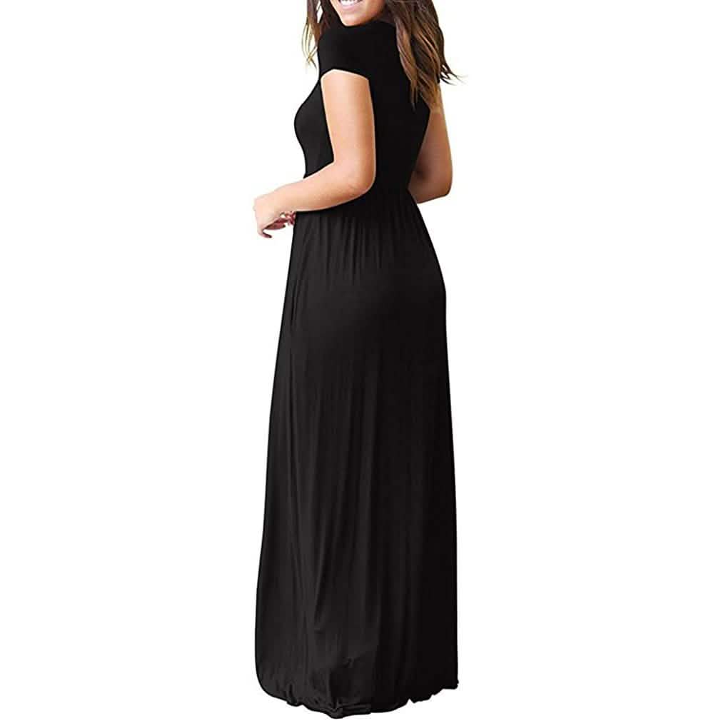 Women's Short Sleeve Loose Casual Long Dresses with Pockets