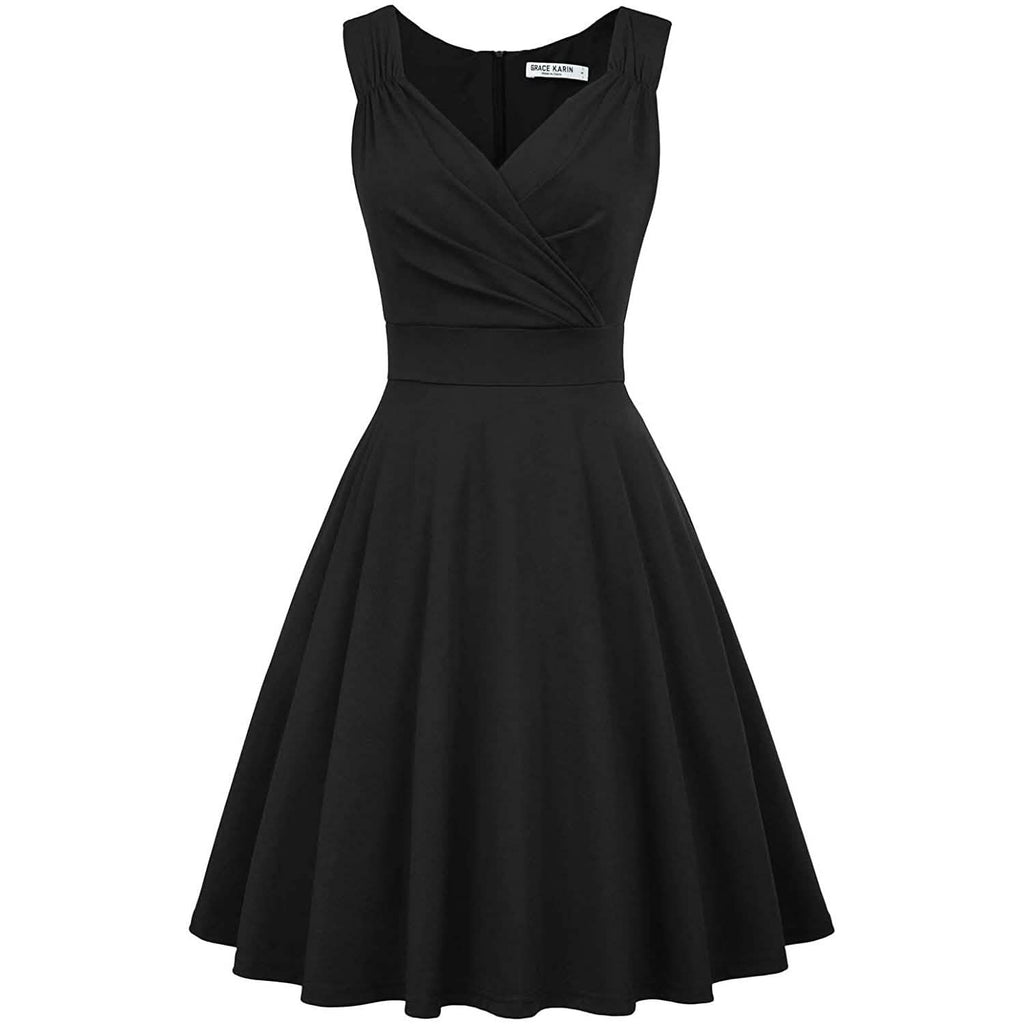 Women's Sleeveless Wrap V-Neck A-line Bridesmaid Cocktail Party Dress