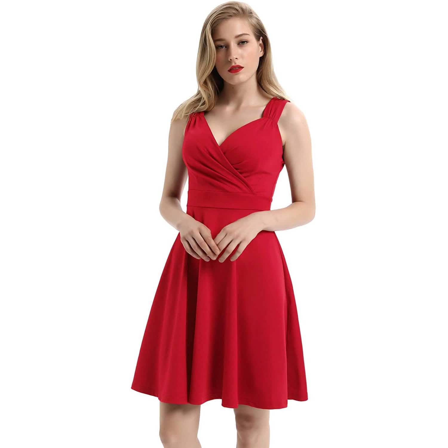 Women's Sleeveless Wrap V-Neck A-line Bridesmaid Cocktail Party Dress