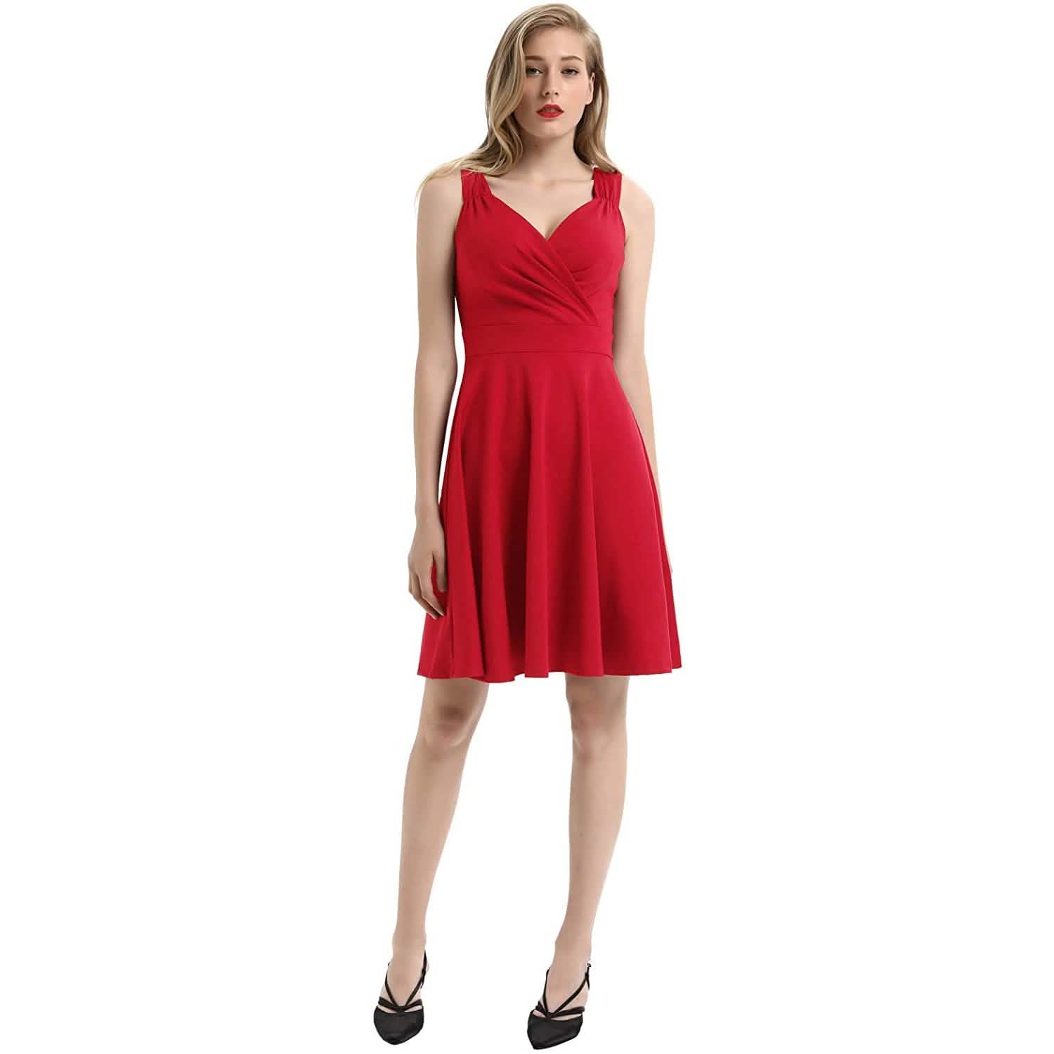 Women's Sleeveless Wrap V-Neck A-line Bridesmaid Cocktail Party Dress