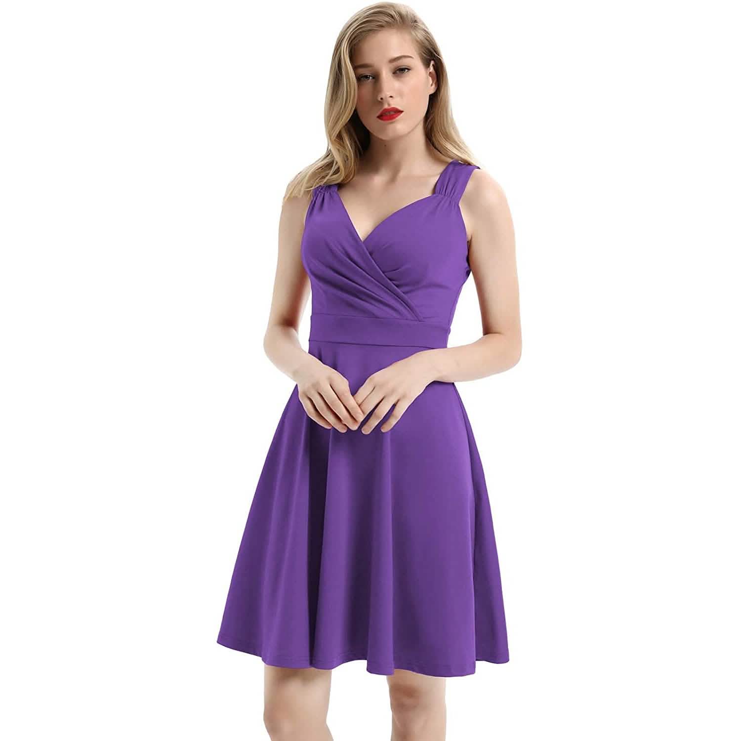 Women's Sleeveless Wrap V-Neck A-line Bridesmaid Cocktail Party Dress