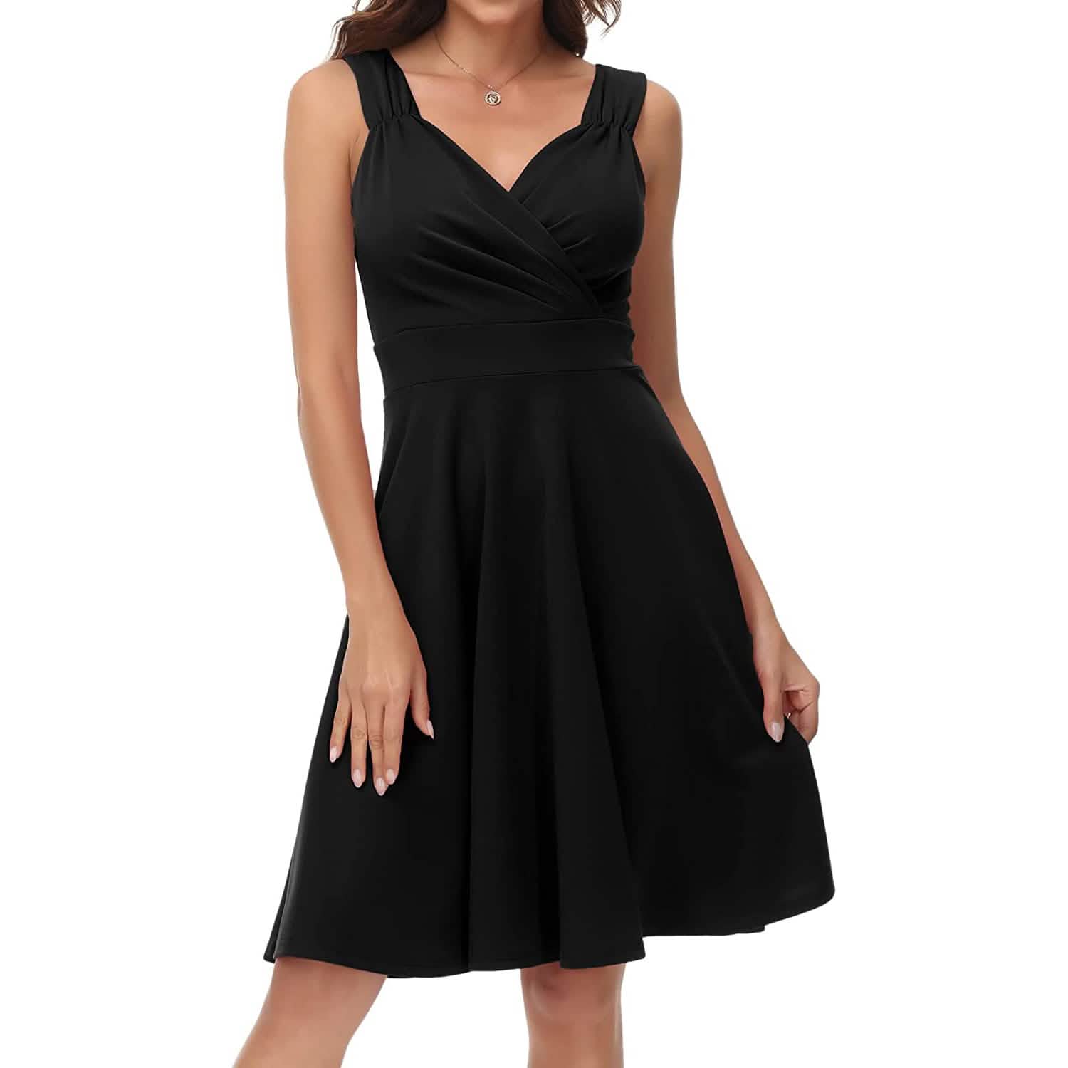 Women's Sleeveless Wrap V-Neck A-line Bridesmaid Cocktail Party Dress
