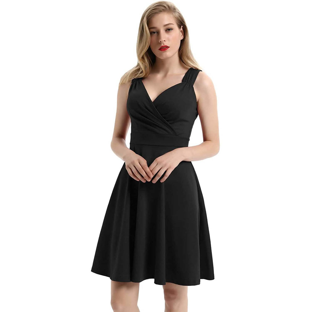 Women's Sleeveless Wrap V-Neck A-line Bridesmaid Cocktail Party Dress