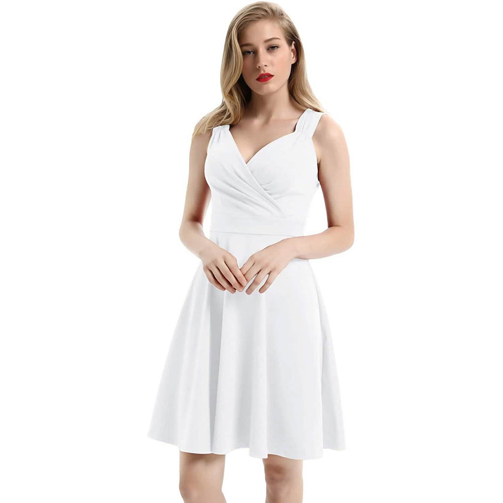 Women's Sleeveless Wrap V-Neck A-line Bridesmaid Cocktail Party Dress