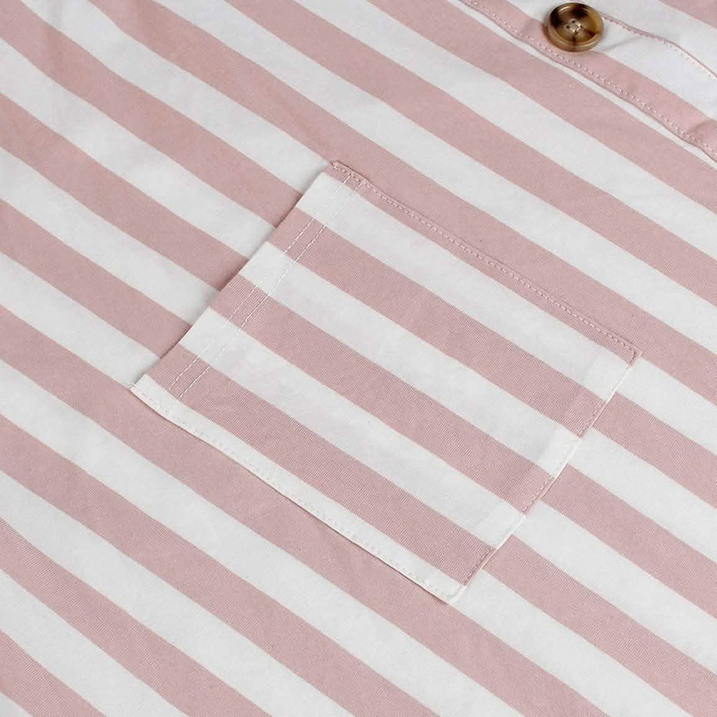 Womens Stripe Short Sleeve Wrap V Neck Button Front Tie Belted Dress