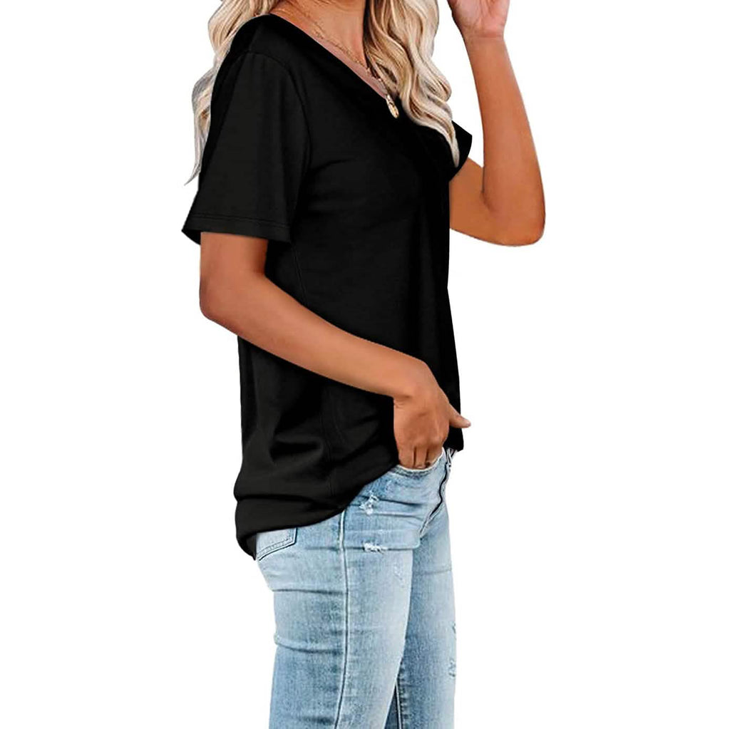 Women's Summer Short Sleeve Crew Neck Pocket Top