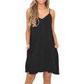 Women's Summer Spaghetti Strap Casual Swing Tank Beach Cover Up Dress with Pockets