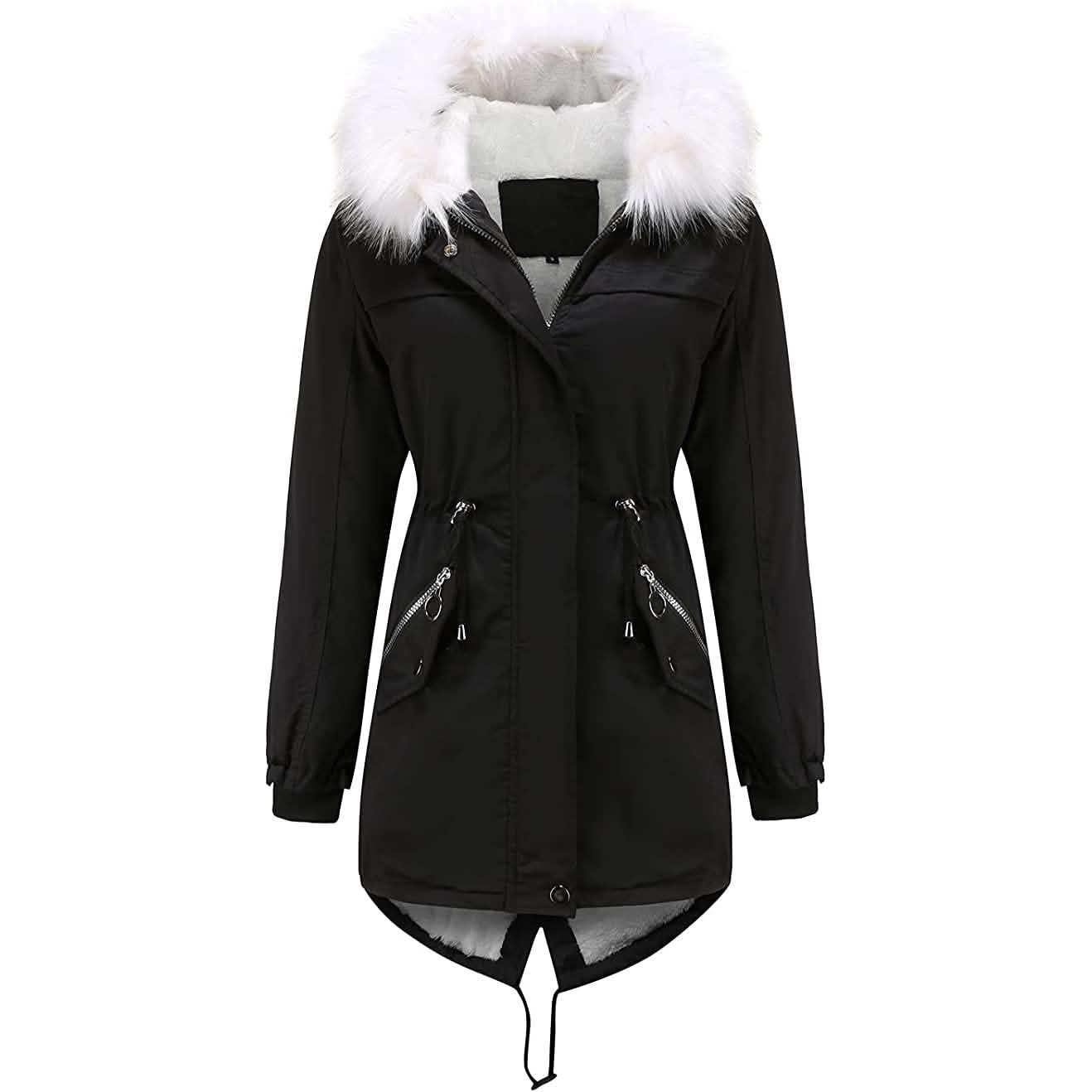 Women's Thick Warm Fleece Lined Winter Coat Jacket Parka with Fluffy Hood