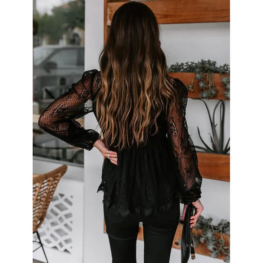 Women's Tunic Blouse Eyelet Top V Neck Tops