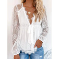 Women's Tunic Blouse Eyelet Top V Neck Tops