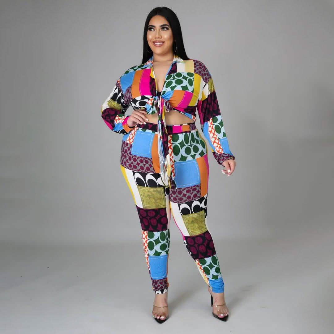 Women's Two-Piece Stretch Set Long Sleeve Crop Top