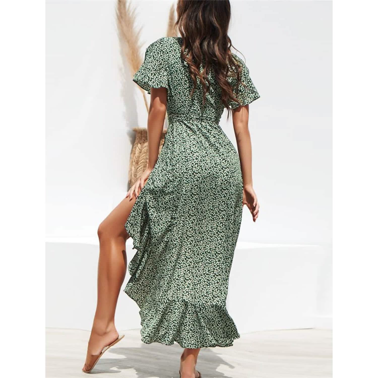 Women's V-Neck Elegant Long Chiffon Dress