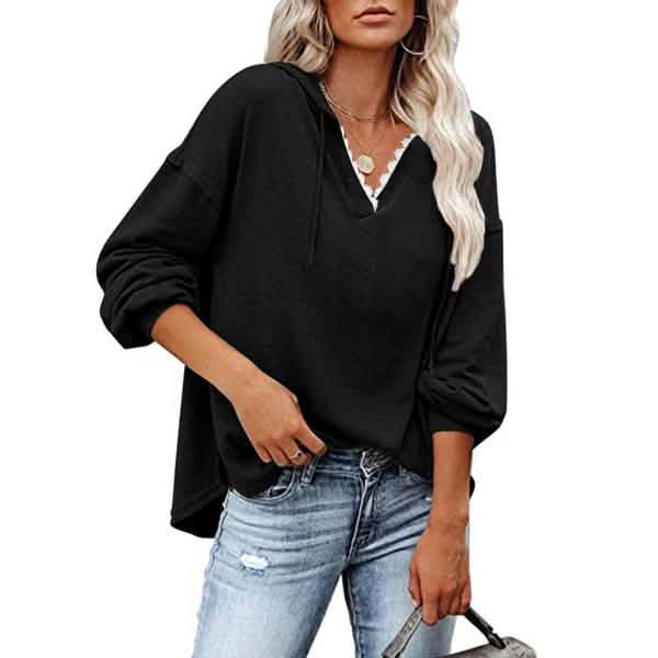 Women's V-neck Pullover Hoodie Sweater