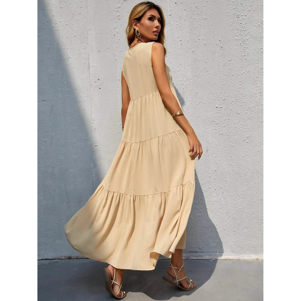 Women's V-neck Ruffle Hem Solid Dress