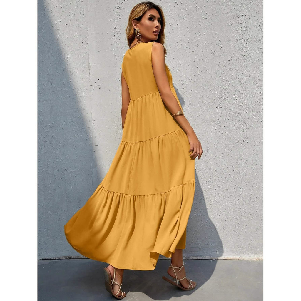 Women's V-neck Ruffle Hem Solid Dress