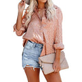 Women's V Neck Satin Embossed Roll Up Cuff Button Shirt Top
