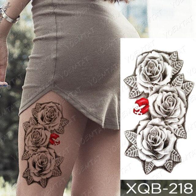 Womens Waterproof Temporary Tattoo Sticker Blue Flower Luxury Big Tatoo For Body Arm