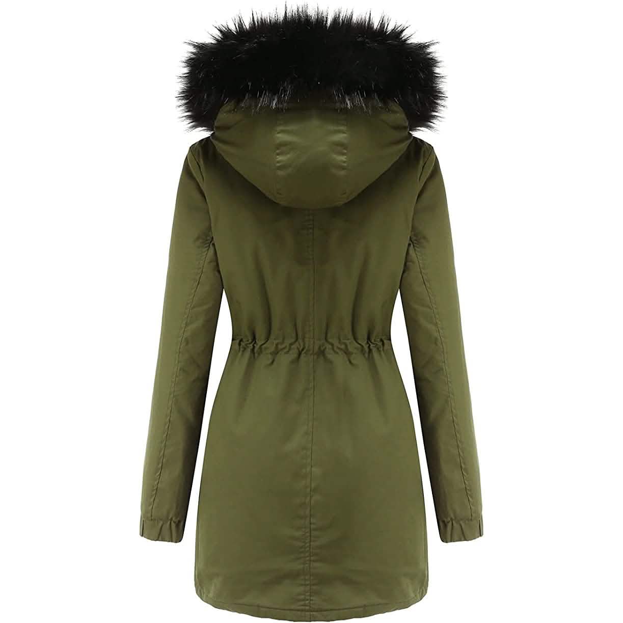 Women's Winter Coat Warm Thick Black Fleece Lined Wide Furry Hood Parka