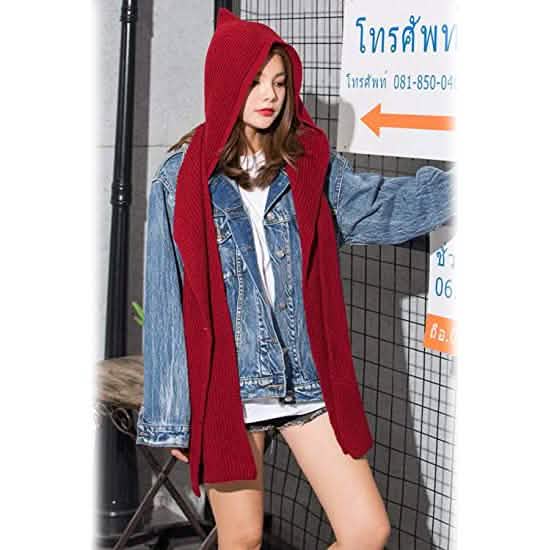 Women's Winter Knitted Hooded Long Scarf