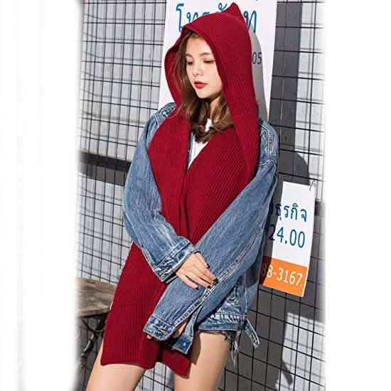 Women's Winter Knitted Hooded Long Scarf