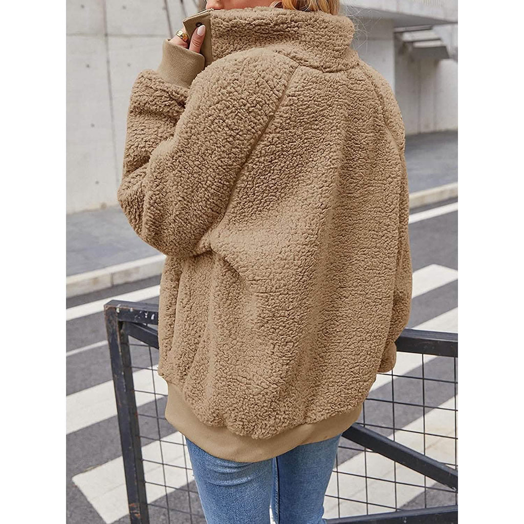 Womens Winter Sherpa Fleece Button Jacket Coat