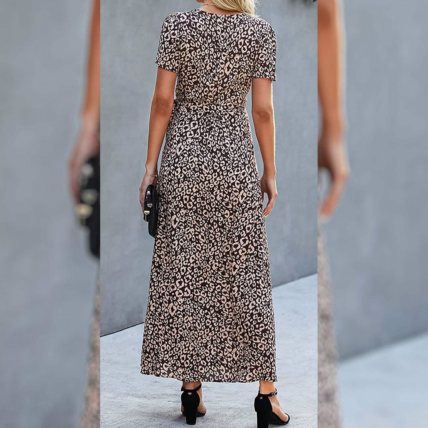 Women's Wrap V Neck Maxi Dresses Short Sleeve Split Casual Long Dress