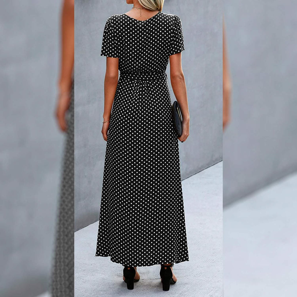 Women's Wrap V Neck Maxi Dresses Short Sleeve Split Casual Long Dress
