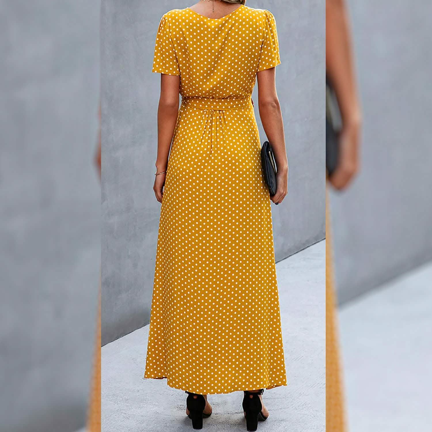 Women's Wrap V Neck Maxi Dresses Short Sleeve Split Casual Long Dress