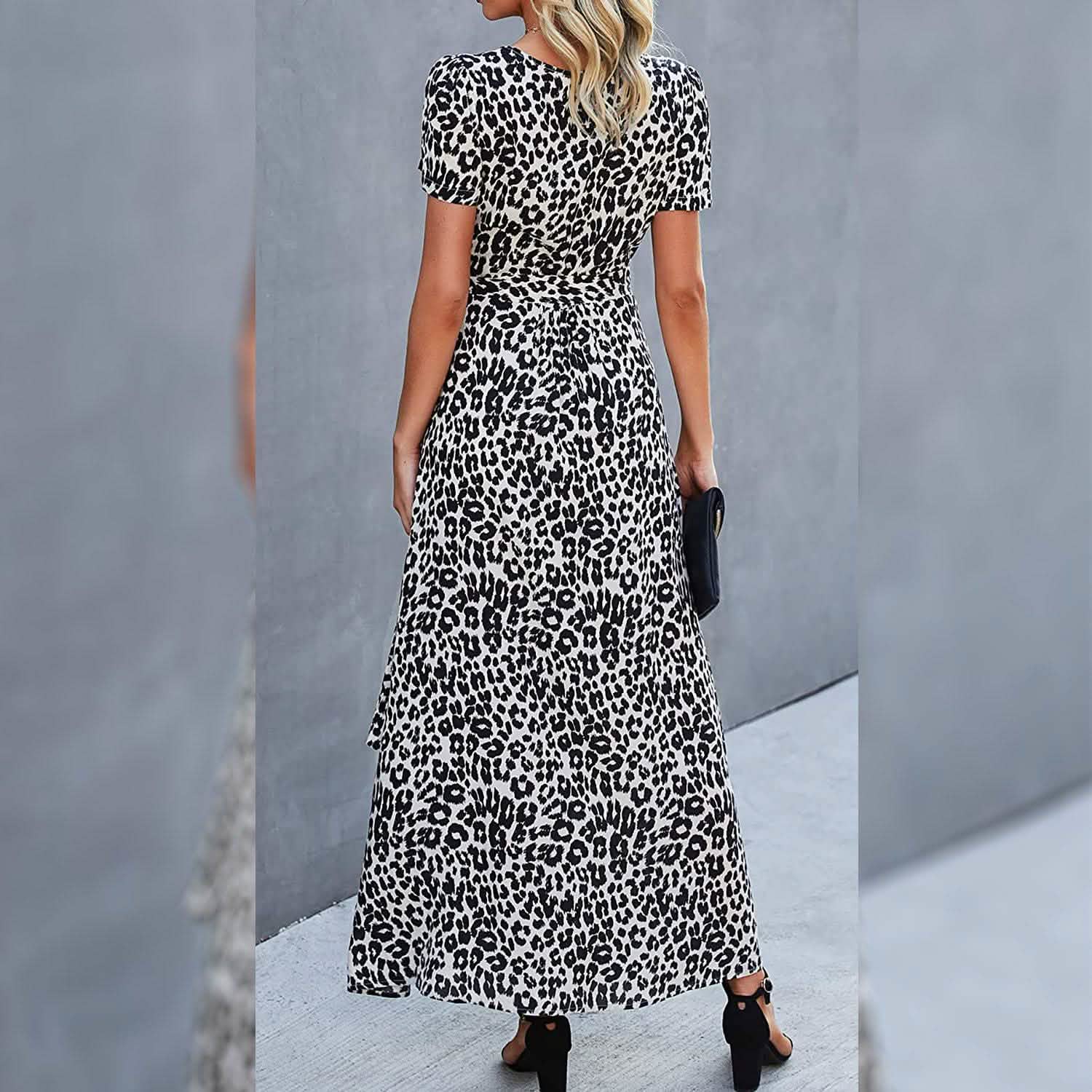 Women's Wrap V Neck Maxi Dresses Short Sleeve Split Casual Long Dress