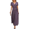 Women's Wrap V Neck Maxi Dresses Short Sleeve Split Casual Long Dress