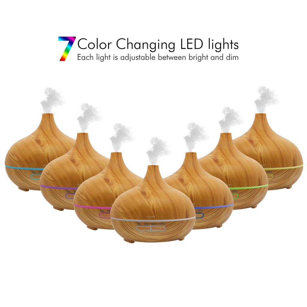 Wood Grain Ultrasonic Cool Mist Diffuser With 7 Color LED Lights