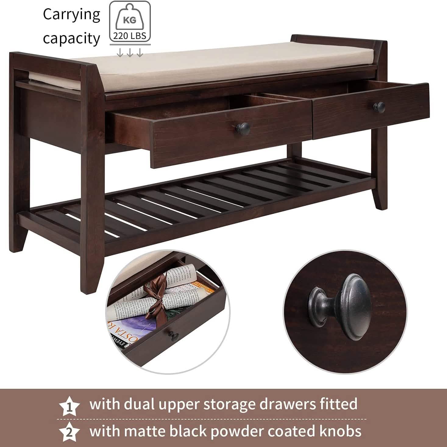 Wood Storage Bench with 2 Drawer Shoe Rack