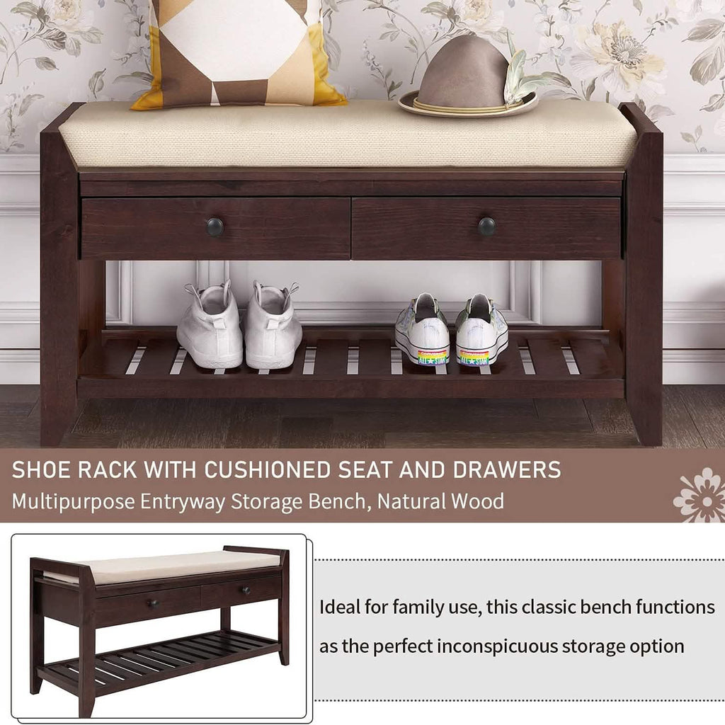 Wood Storage Bench with 2 Drawer Shoe Rack